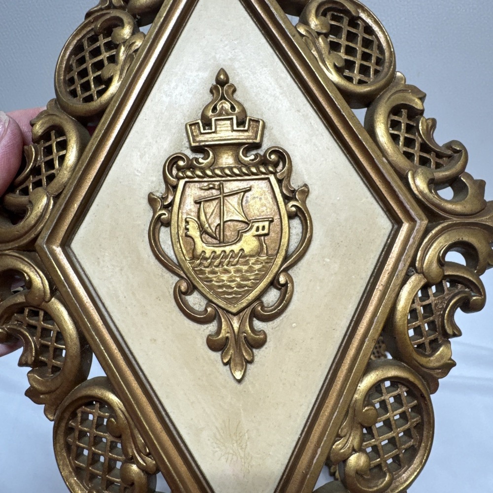 Vintage MCM SYROCO Plaques Gold Ornate Diamond Shape lot of 3 - Picture 2 of 15